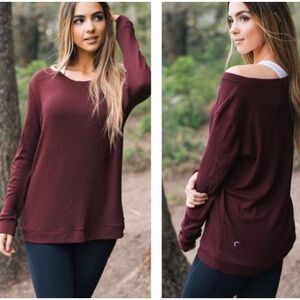 ZYIA Active Red Maroon Waffle Knit Long Sleeve Top Size XS